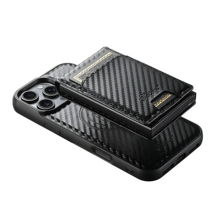 SUTENI H19 For iPhone 16 Pro Max Magnetic Case Carbon Fiber Texture Leather Back Cover with Card Bag