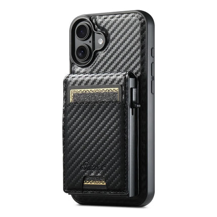 SUTENI H19 For iPhone 16 Plus Magnetic Case Carbon Fiber Texture Leather Back Cover with Card Bag