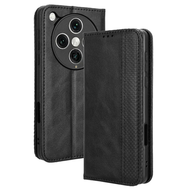 For Oppo Find X8 Pro 5G Leather Case Wallet Stand Retro Texture Phone Cover - Black