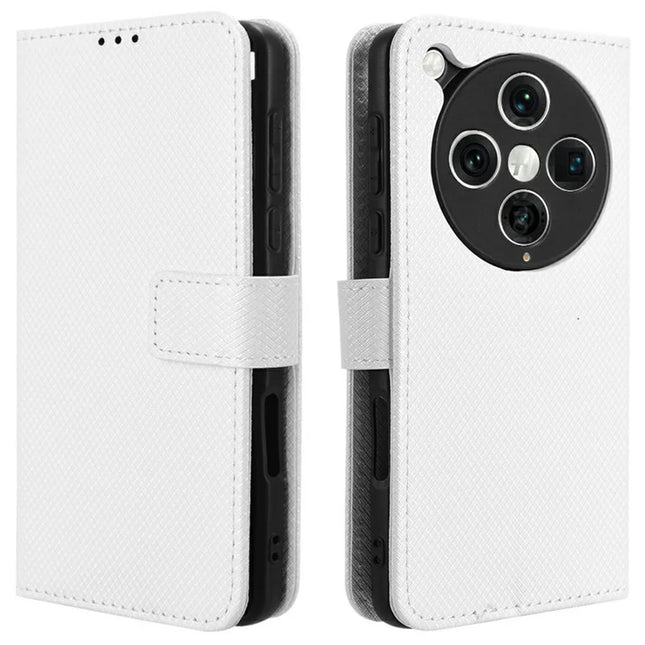 For Oppo Find X8 Pro 5G Case PU Leather Diamond Texture Wallet Phone Cover - White