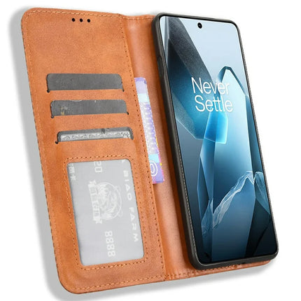 For OnePlus 13 Leather Case Wallet Stand Retro Texture Phone Cover