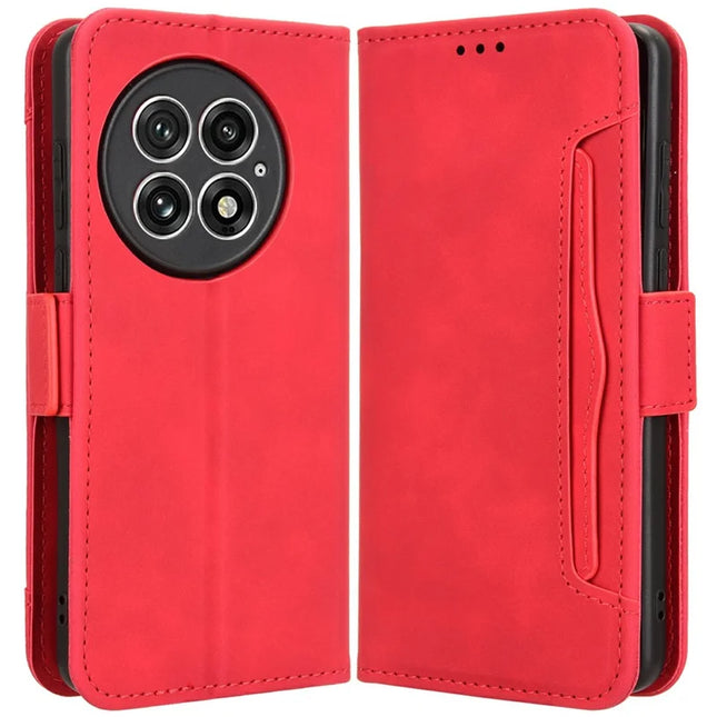 For OnePlus 13 Leather Case Phone Wallet Cover with Multiple Card Slots - Red