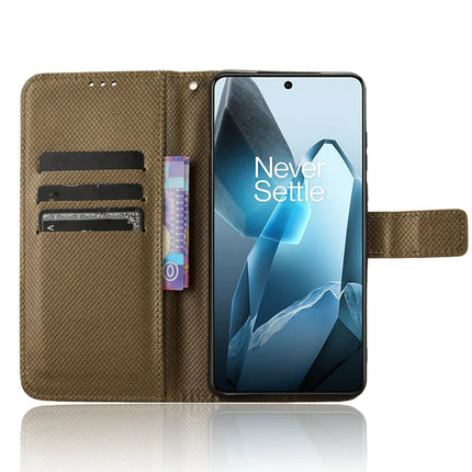 For OnePlus 13 Case PU Leather Diamond Texture Wallet Phone Cover