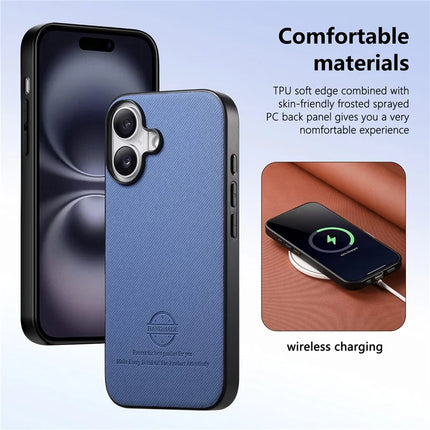 For iPhone 16 Case Cloth Texture Leather+PC+TPU Anti-Drop Phone Cover