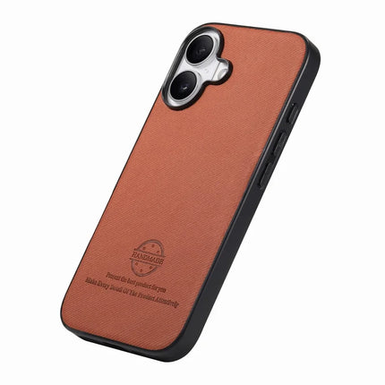 For iPhone 16 Case Cloth Texture Leather+PC+TPU Anti-Drop Phone Cover