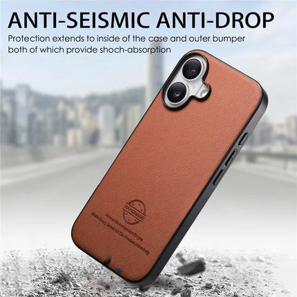 For iPhone 16 Case Cloth Texture Leather+PC+TPU Anti-Drop Phone Cover