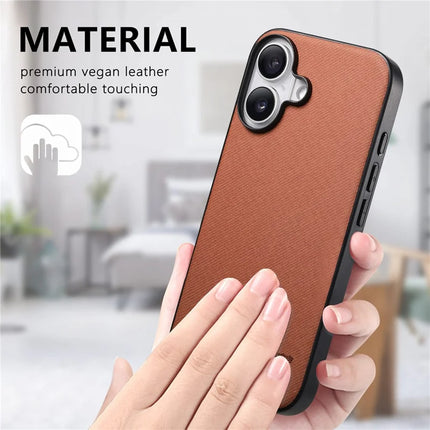 For iPhone 16 Case Cloth Texture Leather+PC+TPU Anti-Drop Phone Cover