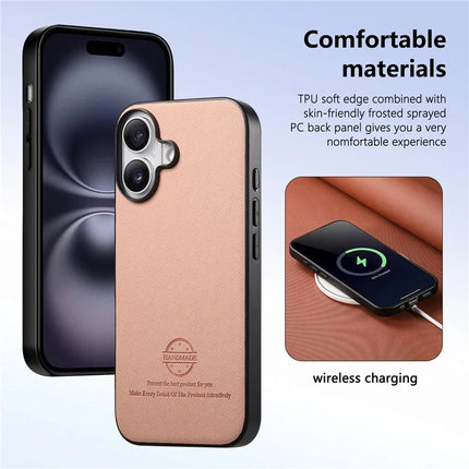 For iPhone 16 Case Cloth Texture Leather+PC+TPU Anti-Drop Phone Cover