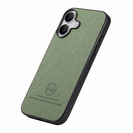 For iPhone 16 Case Cloth Texture Leather+PC+TPU Anti-Drop Phone Cover