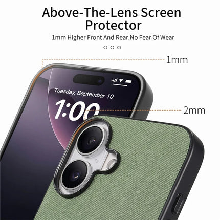 For iPhone 16 Case Cloth Texture Leather+PC+TPU Anti-Drop Phone Cover