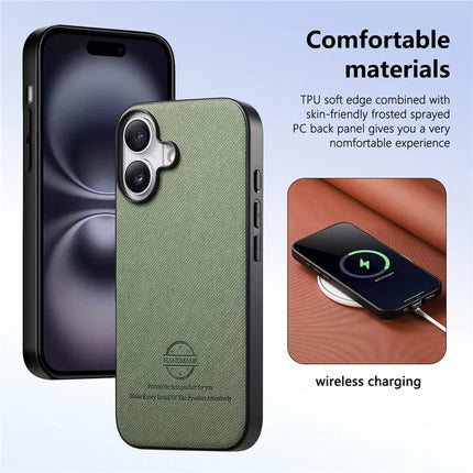 For iPhone 16 Case Cloth Texture Leather+PC+TPU Anti-Drop Phone Cover