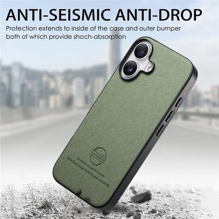 For iPhone 16 Case Cloth Texture Leather+PC+TPU Anti-Drop Phone Cover