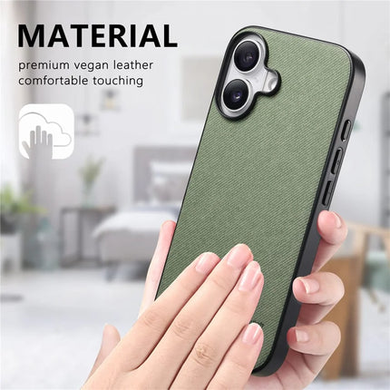 For iPhone 16 Case Cloth Texture Leather+PC+TPU Anti-Drop Phone Cover