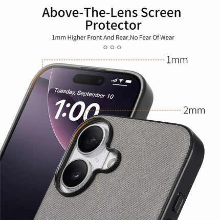 For iPhone 16 Case Cloth Texture Leather+PC+TPU Anti-Drop Phone Cover