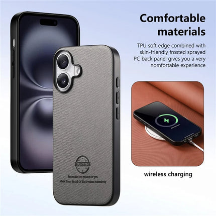 For iPhone 16 Case Cloth Texture Leather+PC+TPU Anti-Drop Phone Cover