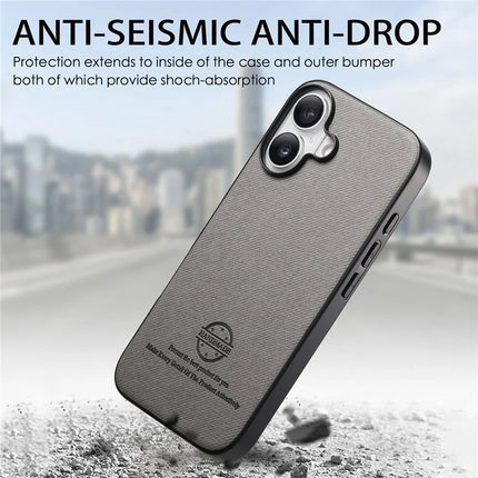 For iPhone 16 Case Cloth Texture Leather+PC+TPU Anti-Drop Phone Cover
