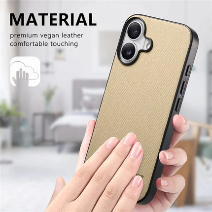 For iPhone 16 Case Cloth Texture Leather+PC+TPU Anti-Drop Phone Cover