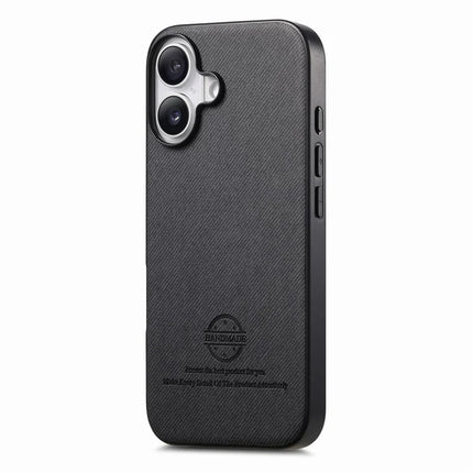 For iPhone 16 Case Cloth Texture Leather+PC+TPU Anti-Drop Phone Cover