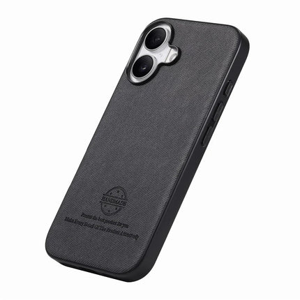 For iPhone 16 Case Cloth Texture Leather+PC+TPU Anti-Drop Phone Cover