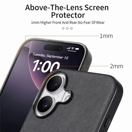 For iPhone 16 Case Cloth Texture Leather+PC+TPU Anti-Drop Phone Cover