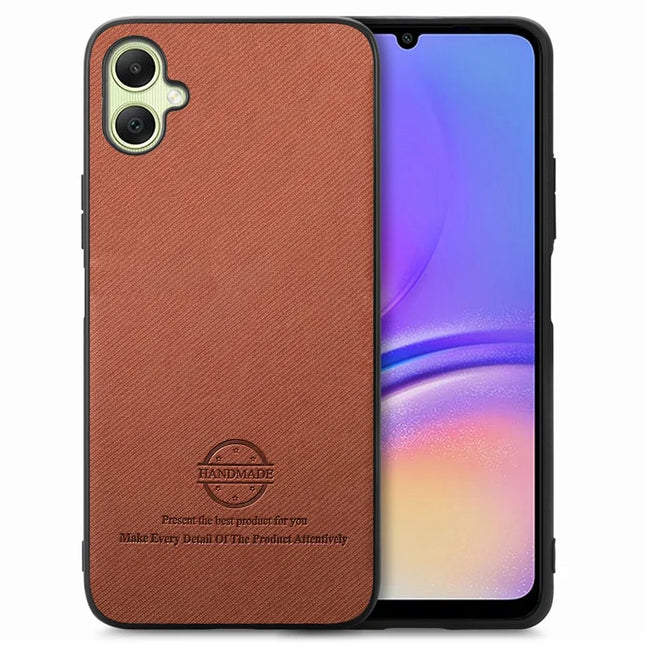 For Samsung Galaxy A05 4G Case Cloth Texture Leather+PC+TPU Anti-Drop Phone Cover - Brown