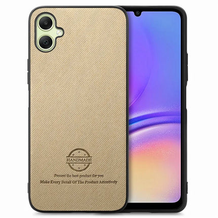 For Samsung Galaxy A05 4G Case Cloth Texture Leather+PC+TPU Anti-Drop Phone Cover - Khaki