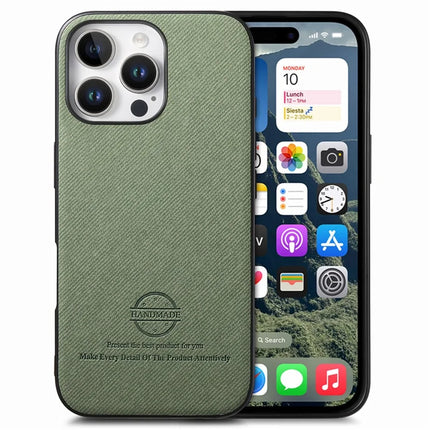 For iPhone 16 Pro Case Cloth Texture Leather+PC+TPU Anti-Drop Phone Cover - Green