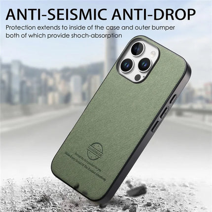 For iPhone 16 Pro Case Cloth Texture Leather+PC+TPU Anti-Drop Phone Cover
