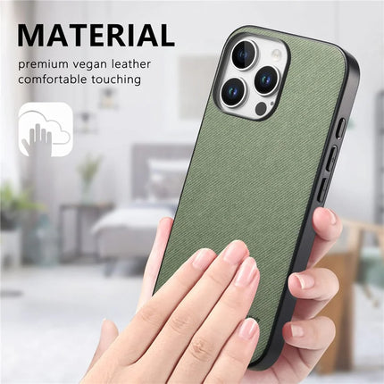 For iPhone 16 Pro Case Cloth Texture Leather+PC+TPU Anti-Drop Phone Cover