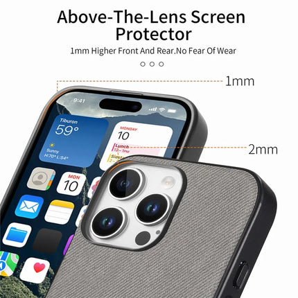 For iPhone 16 Pro Case Cloth Texture Leather+PC+TPU Anti-Drop Phone Cover
