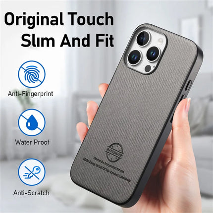 For iPhone 16 Pro Case Cloth Texture Leather+PC+TPU Anti-Drop Phone Cover