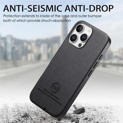 For iPhone 16 Pro Case Cloth Texture Leather+PC+TPU Anti-Drop Phone Cover