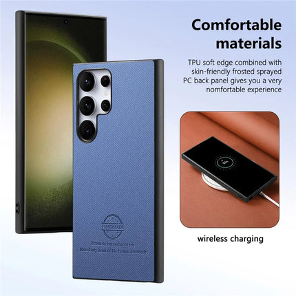 For Samsung Galaxy S23 Ultra Case Cloth Texture Leather+PC+TPU Anti-Drop Phone Cover
