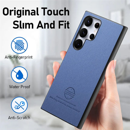 For Samsung Galaxy S23 Ultra Case Cloth Texture Leather+PC+TPU Anti-Drop Phone Cover