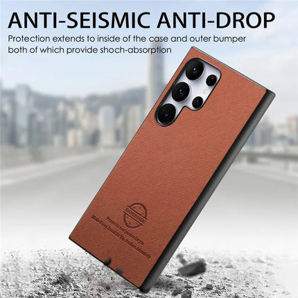 For Samsung Galaxy S23 Ultra Case Cloth Texture Leather+PC+TPU Anti-Drop Phone Cover