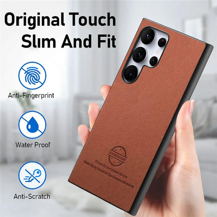 For Samsung Galaxy S23 Ultra Case Cloth Texture Leather+PC+TPU Anti-Drop Phone Cover
