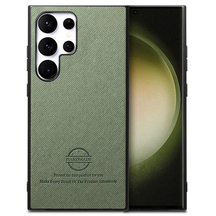 For Samsung Galaxy S23 Ultra Case Cloth Texture Leather+PC+TPU Anti-Drop Phone Cover - Green