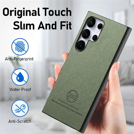 For Samsung Galaxy S23 Ultra Case Cloth Texture Leather+PC+TPU Anti-Drop Phone Cover