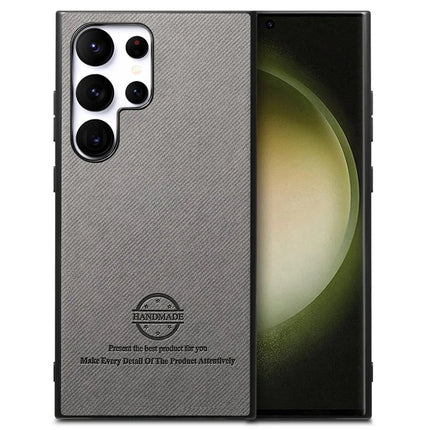 For Samsung Galaxy S23 Ultra Case Cloth Texture Leather+PC+TPU Anti-Drop Phone Cover - Grey