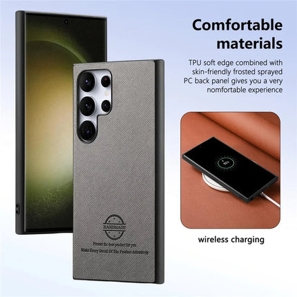 For Samsung Galaxy S23 Ultra Case Cloth Texture Leather+PC+TPU Anti-Drop Phone Cover