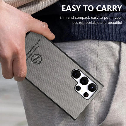 For Samsung Galaxy S23 Ultra Case Cloth Texture Leather+PC+TPU Anti-Drop Phone Cover