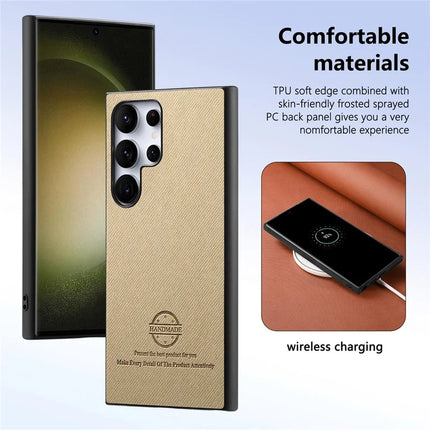For Samsung Galaxy S23 Ultra Case Cloth Texture Leather+PC+TPU Anti-Drop Phone Cover