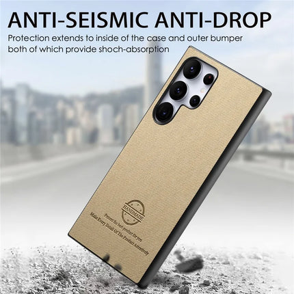 For Samsung Galaxy S23 Ultra Case Cloth Texture Leather+PC+TPU Anti-Drop Phone Cover