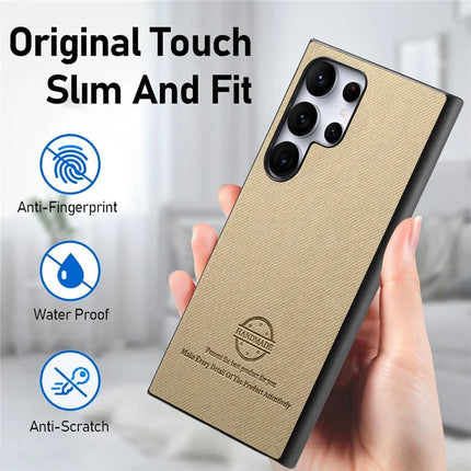 For Samsung Galaxy S23 Ultra Case Cloth Texture Leather+PC+TPU Anti-Drop Phone Cover