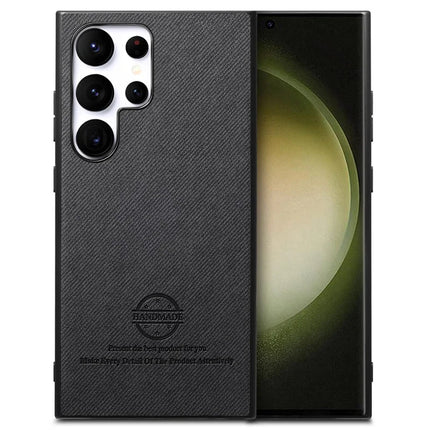 For Samsung Galaxy S23 Ultra Case Cloth Texture Leather+PC+TPU Anti-Drop Phone Cover - Black