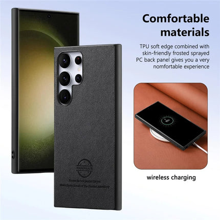 For Samsung Galaxy S23 Ultra Case Cloth Texture Leather+PC+TPU Anti-Drop Phone Cover