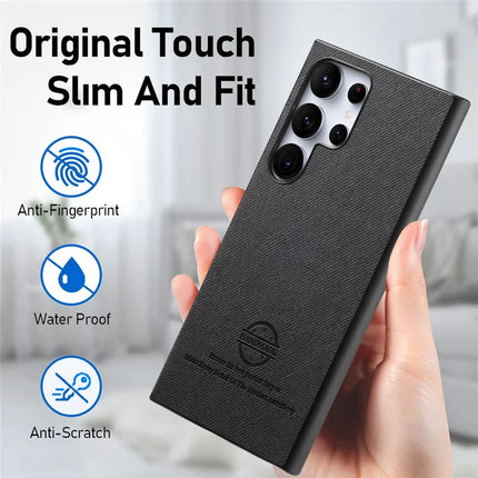 For Samsung Galaxy S23 Ultra Case Cloth Texture Leather+PC+TPU Anti-Drop Phone Cover