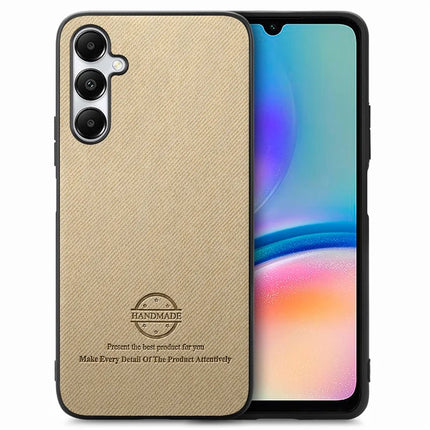 For Samsung Galaxy A05s 4G Case Cloth Texture Leather+PC+TPU Anti-Drop Phone Cover - Khaki
