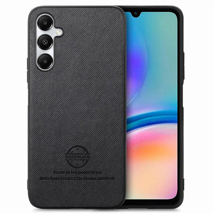 For Samsung Galaxy A05s 4G Case Cloth Texture Leather+PC+TPU Anti-Drop Phone Cover - Black