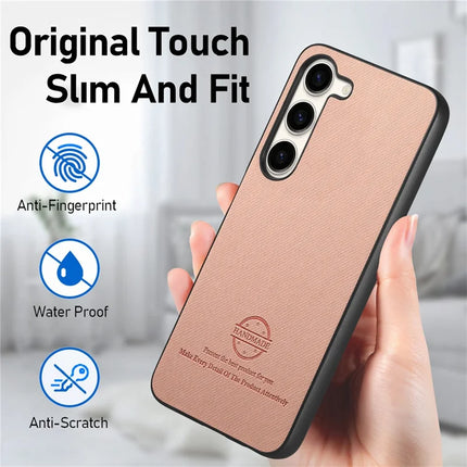 For Samsung Galaxy S23 Case Cloth Texture Leather+PC+TPU Anti-Drop Phone Cover